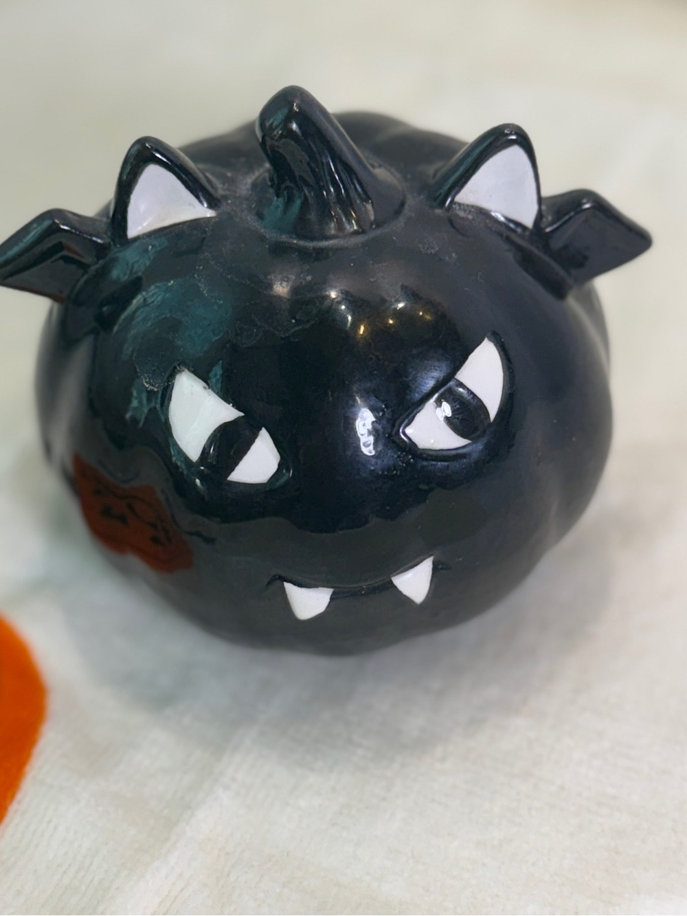 Halloween Ceramic Pumpkin Bat, Cute Decor, With New Halloween Pumpkin Tea Towel